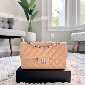 CHANEL*SOLD*Classic Small Flap Beige Clair Caviar with Silver Hardware 💕